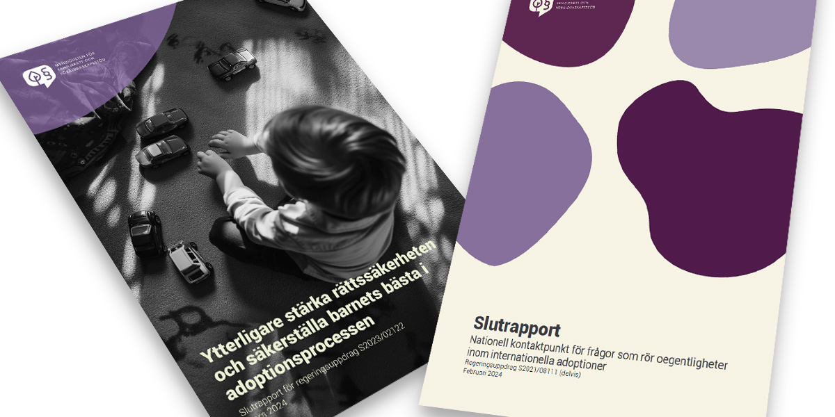 Två framsidor från slutrapporter om internationella adoptioner.